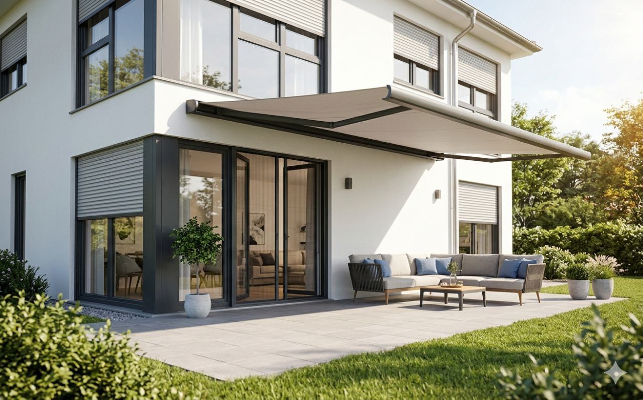 Hausansicht mit Markisenlösung